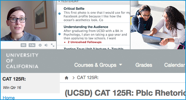 UCSD webpage screenshot with students and professor in image