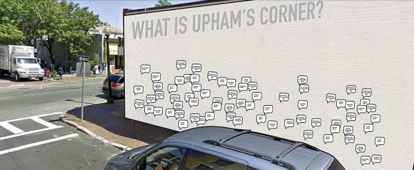 what is upham's corner poster on side of building