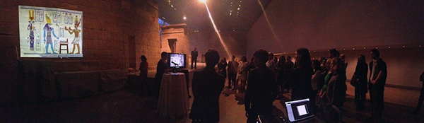 people watching digital innovation projections at MET museums media lab