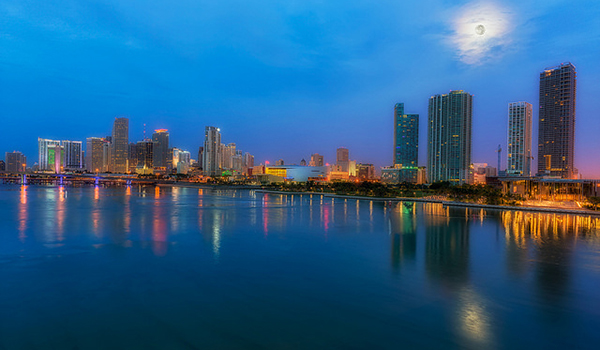 Miami coastline at night