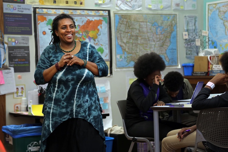Michelle King smiling in classroom