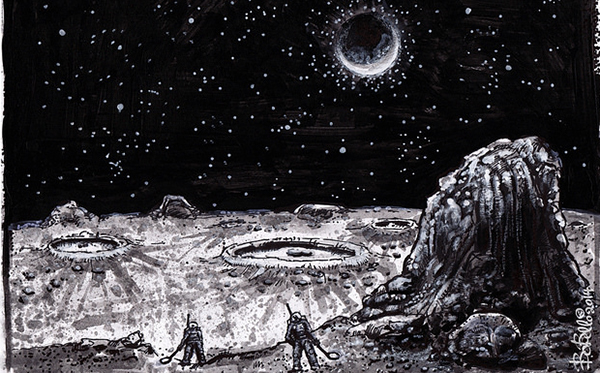 drawing of people on the moon
