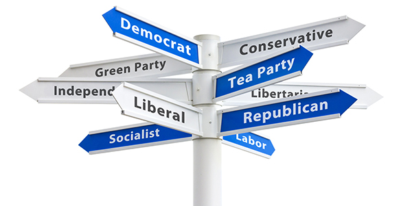 Political Parties Crossroads Signs pointing in different directions