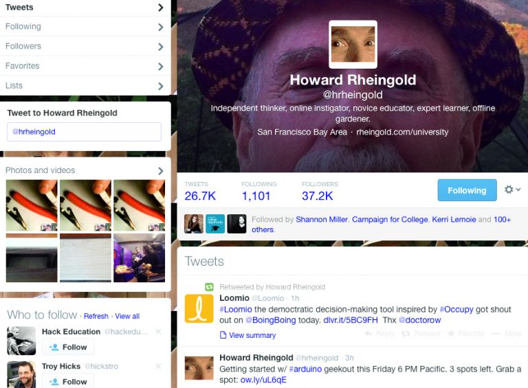 screenshot of Howard Rheingold Twitter profile page