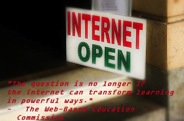 internet open sign with quote from web-based education