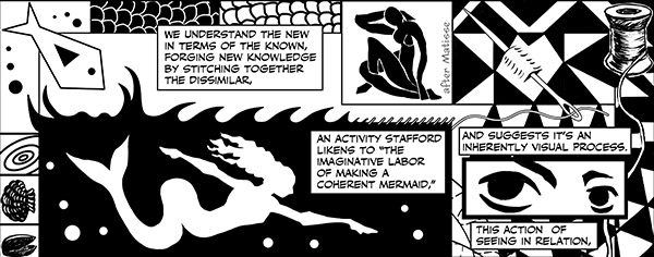 illustration by Nick Sousanis of mermaid and sewing needle comic striip
