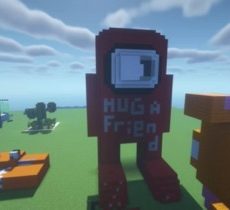 A robot with 'hug a friend' written on its front, from the Minecraft server ExperienceCraft