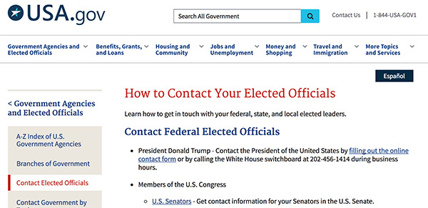 screenshot of usa.gov website