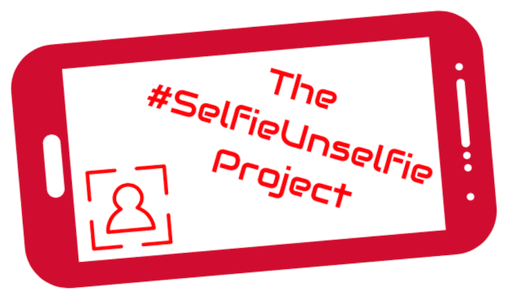 SelfieUnselfie Project graphic of smartphone outline with "The #SelfieUnselfie Project" written insite